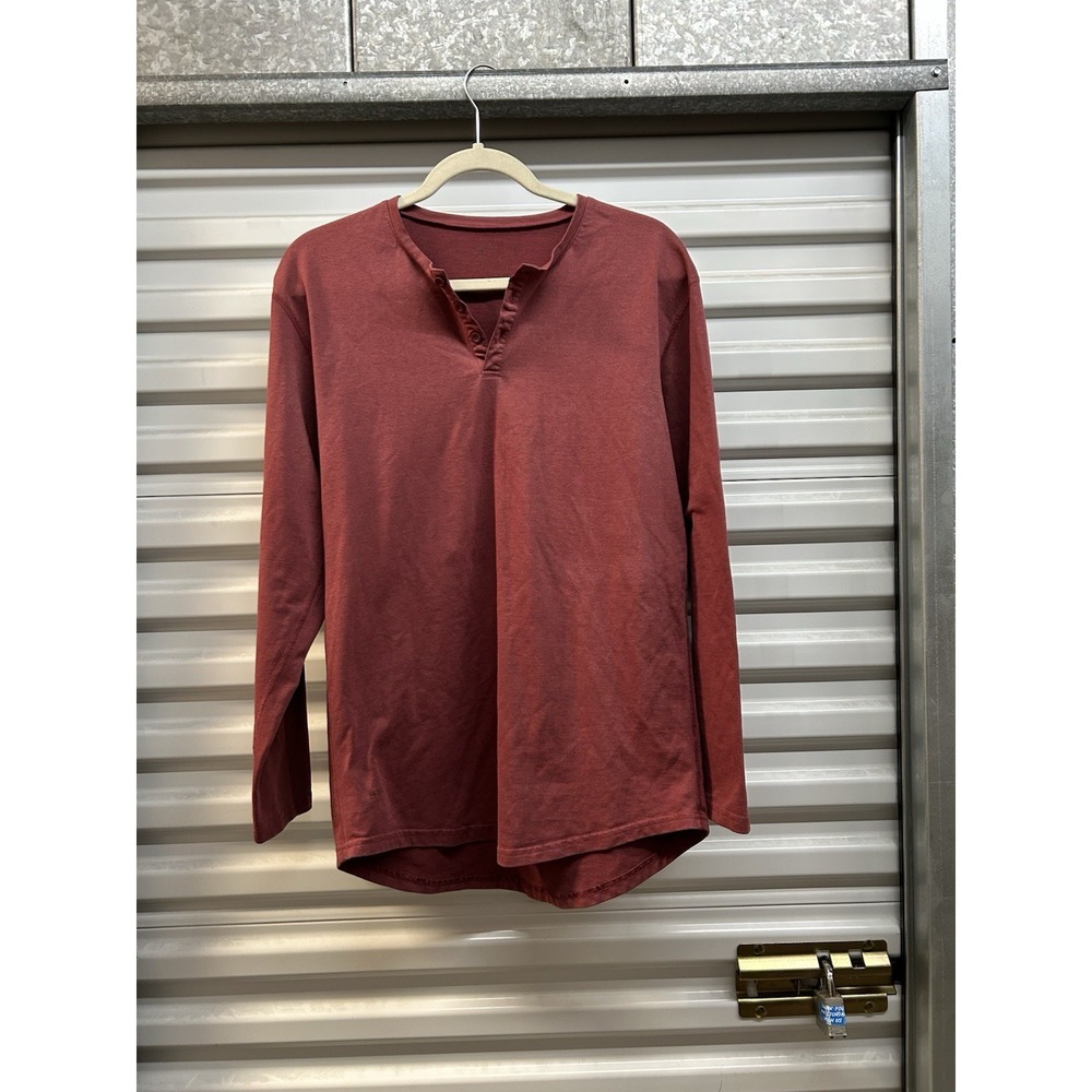 BYLT Shirt Mens Henley Drop Cut Lux Long Sleeve Red Medium